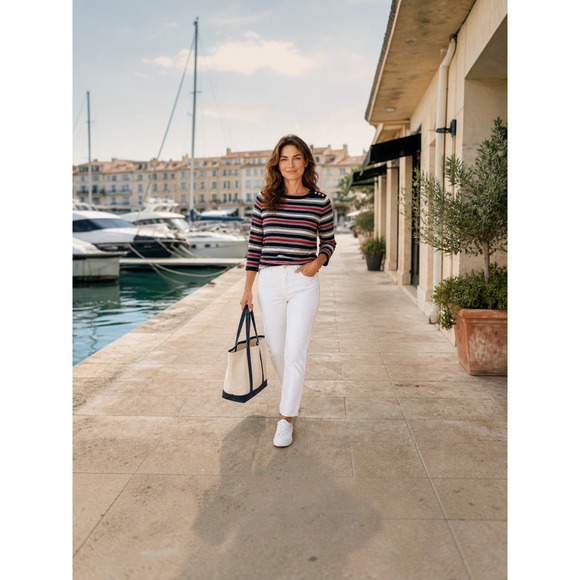 Talbots Sweaters - Talbots Womens 2X Nautical Striped Sweater Navy/Red/White Gold Buttons Preppy